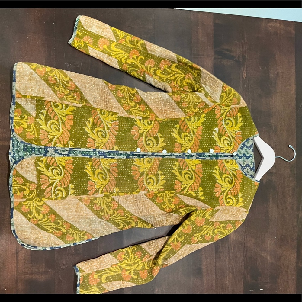 Imported cloth reversible jacket womens XS like Indian kantha quilt